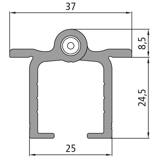 Aluminum hinge, 180° foldable, 2500 mm