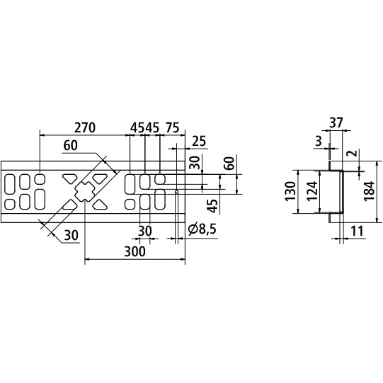 Multi-X floor lashing rail, microZINQ® 5, 43 mm (40+3), 2400 mm