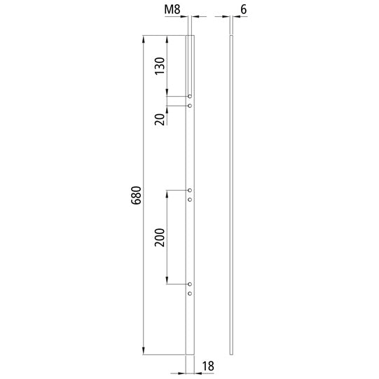 Threaded strip 18 x 6 mm, 680 mm length, galvanized