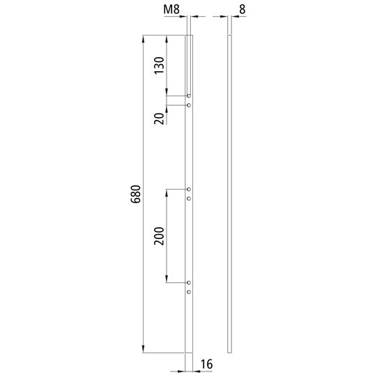 Threaded strip 16 x 8 mm, 680 mm length, galvanized