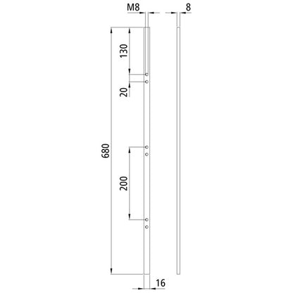 Threaded strip 16 x 8 mm, 680 mm length, galvanized