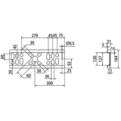 Multi-X floor lashing rail, raw steel, 34 mm (31+3), 2400 mm