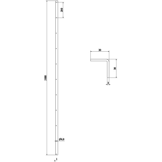 SSP3 Stop bracket, 30 x 30 x 3 mm, height 2000 mm, galvanized