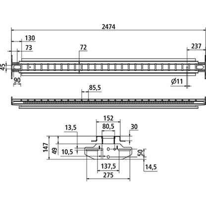 MultiFixx cross member 30, length 2474 mm, steel microZINQ® 5,