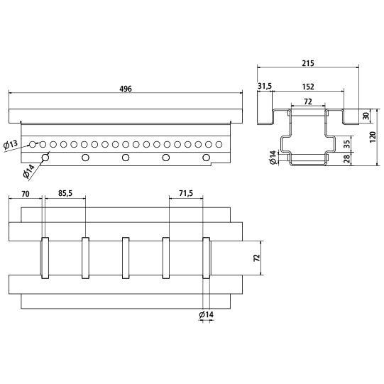 MultiFixx longitudinal crossbar 500 QT-QT, SSP3, galv.