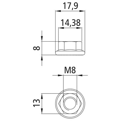 Sexkantsmutter med fläns, förzinkad, M 8, låsande kuggar