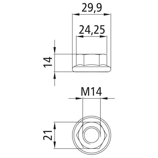 Sexkantsmutter med fläns, förzinkad, M 14, låsande kuggar
