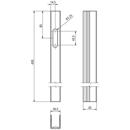 621044, 430mm, left, anodized, slotted hole for 101101198