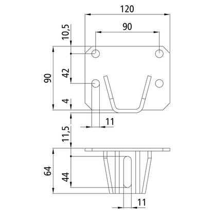 Bolt-on bracket, steel, black KTL, up to 4.6 t permissible GM