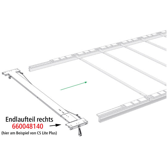 Edscha end carriage, R, w/ spring bolt f. lock.
