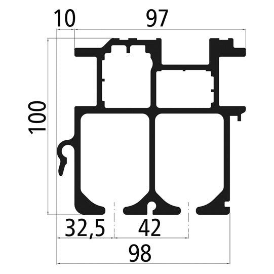 Curtain sider profile 10050, len. 9500 mm, overall H 100 mm