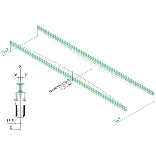 Edscha kisko, pituus 7000 mm, sinkittyä terästä.