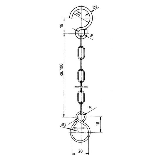 Edscha-turvaketju, S-koukut molemmin puolin, sinkittyä terästä.