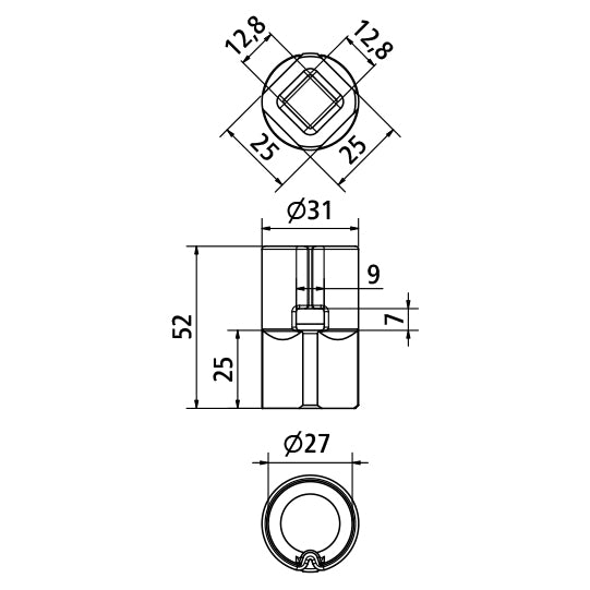 Bottom adapter f. aluminium tarpaulin tensioning tube Ø 27 mm,