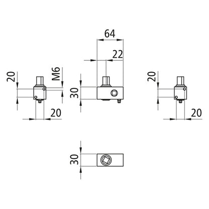 Piccolo clamping gear w/ square 12 mm on both sides