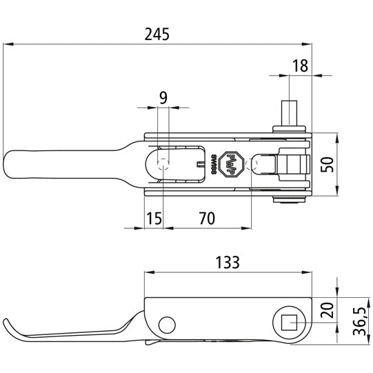Tensioning ratchet PWP Tender, L, square 12 mm