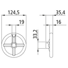 Kiinnitysvaihteen käsipyörä, ulko-Ø 124,5 mm, alumiinia