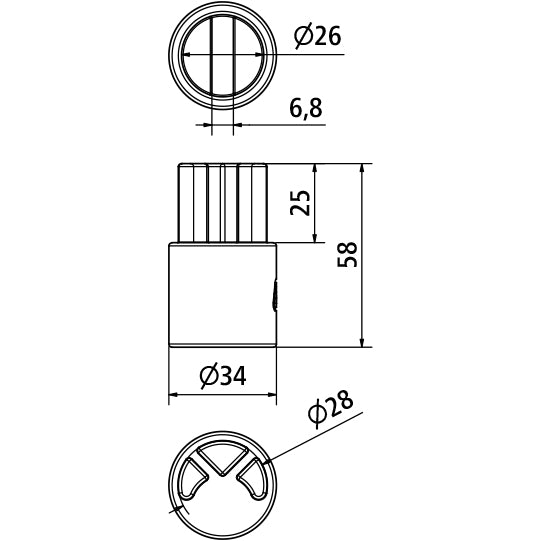 Suer SS insert bottom f. aluminium tube Ø 34 mm, w. slot