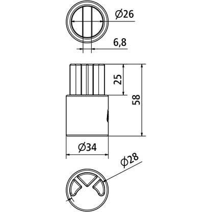 Suer SS -sisustuspohja alumiiniputkeen Ø 34 mm, uralla