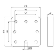 Weld-on plate 8-hole 210 x 210 x 40 mm M20