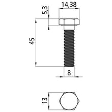Sexkantsskruvar med gänga upp till huvudet, förz., M 8 x 45