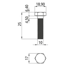 Sexkantsskruv med gänga upp till huvudet, förz., M 10 x 25