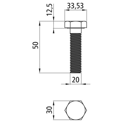 Hexagon head screws with thread to head, galvanized, M 20 x 50