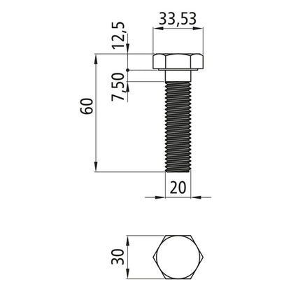 Sexkantsskruvar med gänga, förzinkade, M 20 x 60