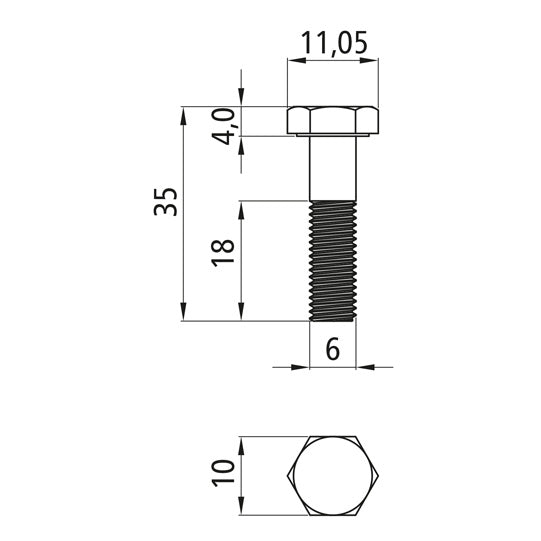 Sexkantsskruv med skaft, förzinkad, M 6 x 35
