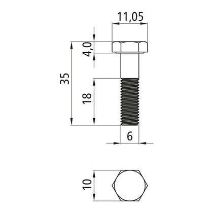 Sexkantsskruv med skaft, förzinkad, M 6 x 35