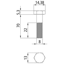 Sexkantsskruvar med skaft, förzinkade, M 8 x 70