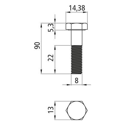 Sexkantsskruvar med skaft, förzinkade, M 8 x 90