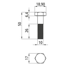 Sexkantsskruvar med skaft, förzinkade, M 10 x 50