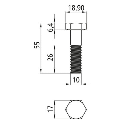 Sexkantsskruvar med skaft, förzinkade, M 10 x 55