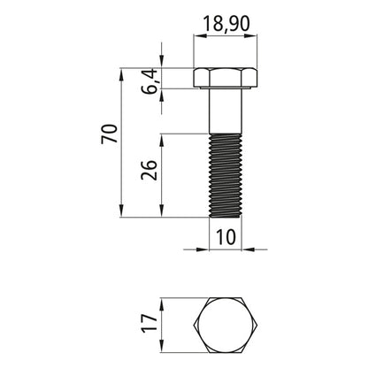 Sexkantsskruvar med skaft, förzinkade, M 10 x 70