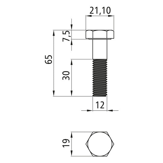 Sexkantsskruvar med skaft, förzinkade, M 12 x 65