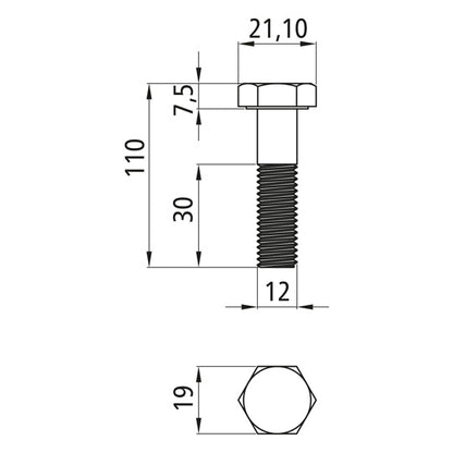 Hexagon head screws with shank, galvanized, M 12 x 110