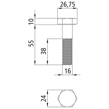 Sexkantsskruvar med skaft, förzinkade, M 16 x 55