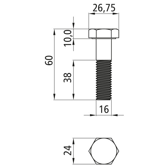 Sexkantsskruvar med skaft, förzinkade, M 16 x 60