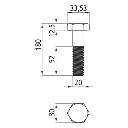 Hexagon head screws with shank, blank, M 20 x 180