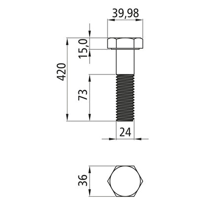 Hexagon head screws with shank, blank, M 24 x 420