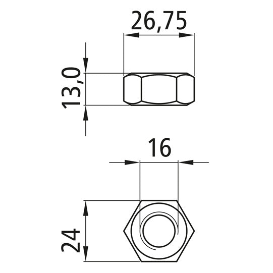 Sexkantsmutter, förzinkad, M 16