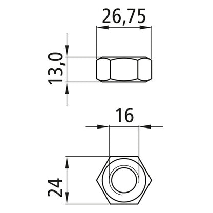 Sexkantsmutter, förzinkad, M 16