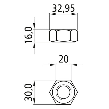 Sexkantsmutter, förzinkad, M 20