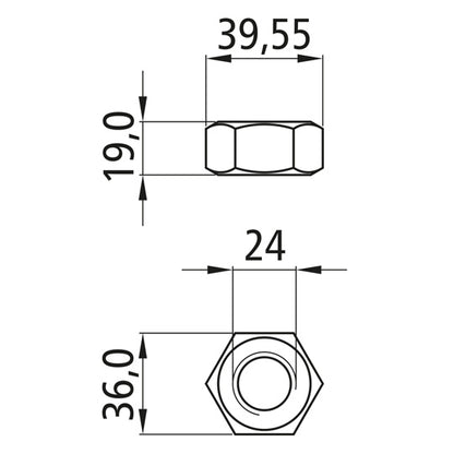 Sexkantsmutter, förzinkad, M 24
