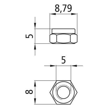 Hexagon nut with clamping part, galvanized, M5, fix. 8, DIN 985