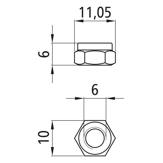 Sexkantsmutter med klämdel, förzinkad, M6, fix. 8, DIN 985