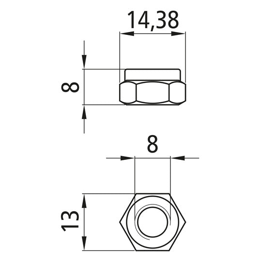 Sexkantsmutter med klämdel, förzinkad, M8, fix. 8, DIN 985