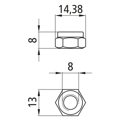 Sexkantsmutter med klämdel, förzinkad, M8, fix. 8, DIN 985