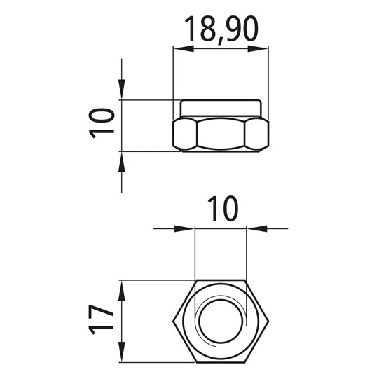 Sexkantsmutter med klämdel, förzinkad, M10, fix. 8, DIN 985